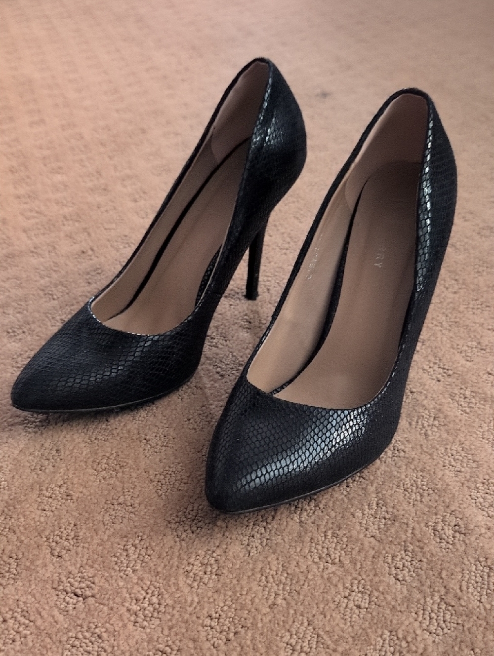 Classic Women's Black Snake-Embossed Pointed-Toe Pumps